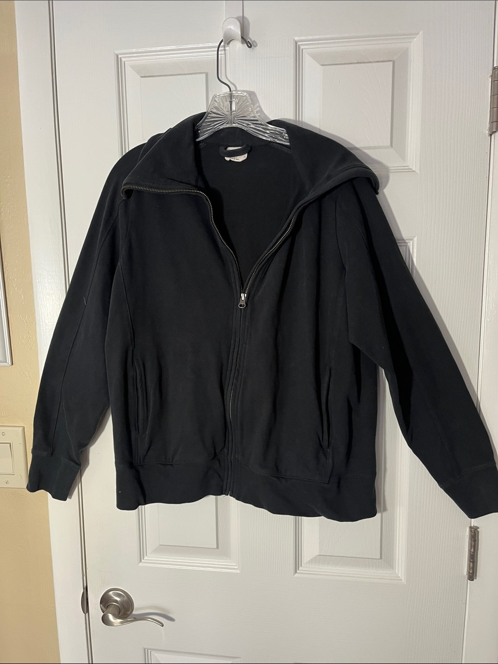 PACT Cloud Knit Zip Jacket Black tall collar pockets organic cotton Large